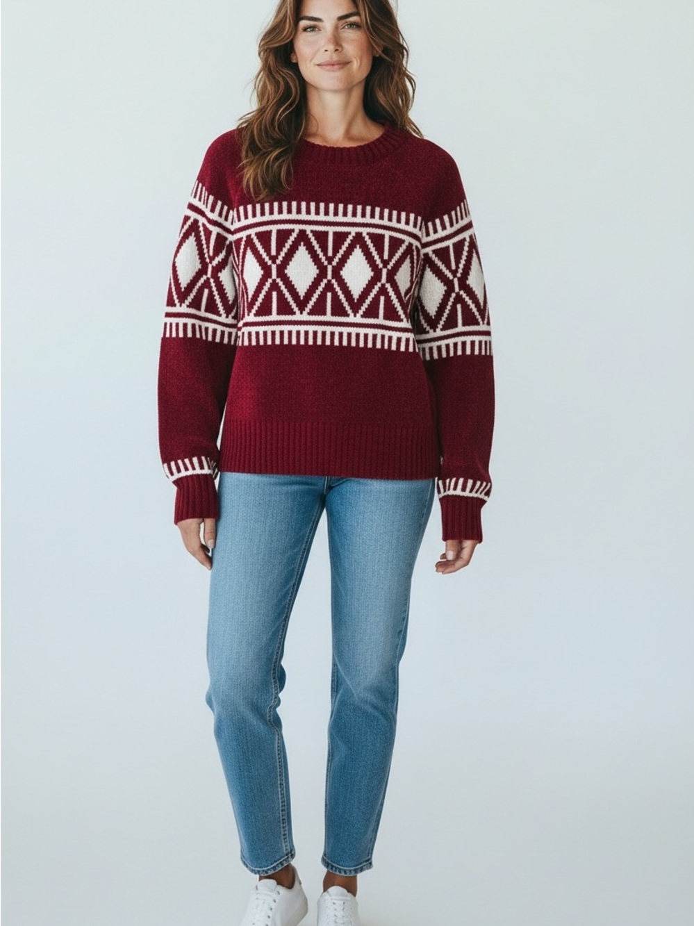 Christian Siriano red Fair Isle Crewneck Sweater